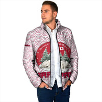Japan Christmas Padded Jacket with Sleeping Polar Bear Pine Trees and Chrysanthemum Crest Pattern - Wonder Print Shop