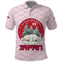Japan Christmas Polo Shirt with Sleeping Polar Bear Pine Trees and Chrysanthemum Crest Pattern - Wonder Print Shop
