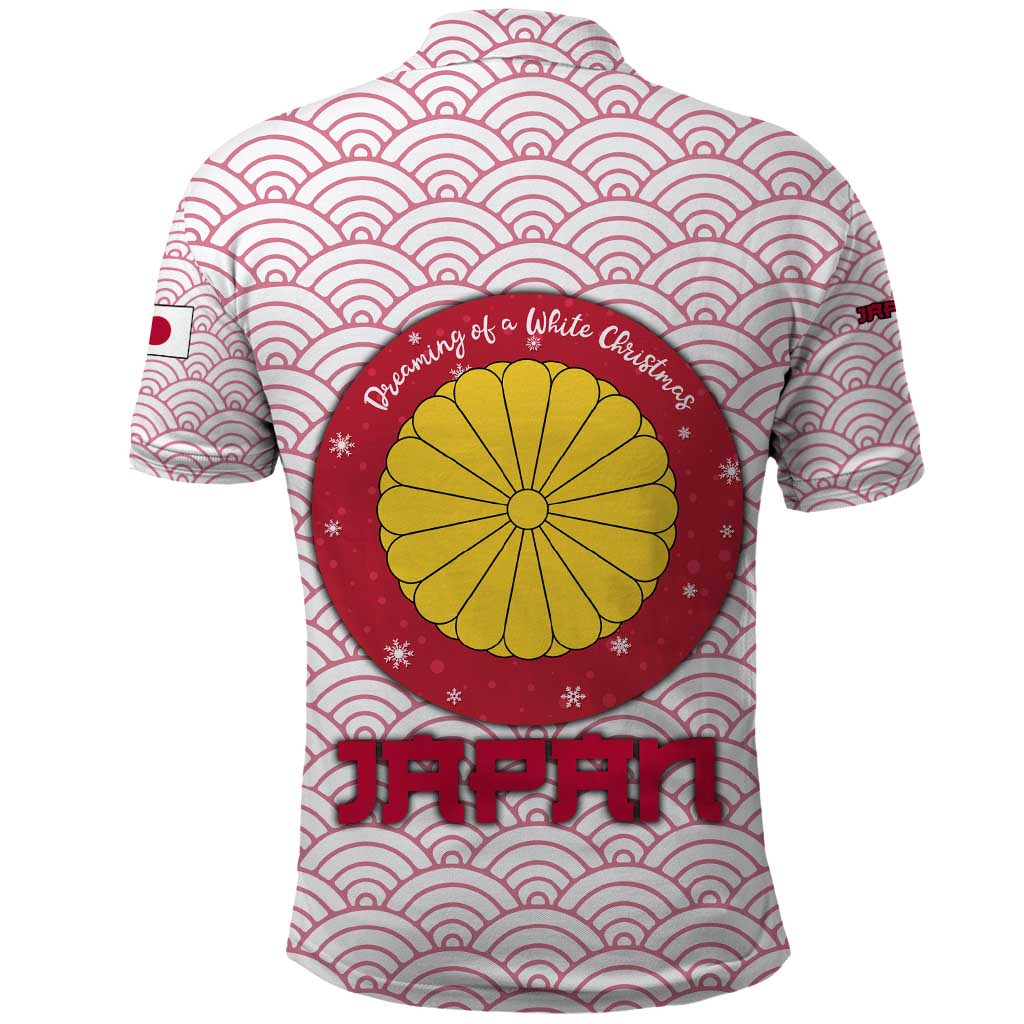 Japan Christmas Polo Shirt with Sleeping Polar Bear Pine Trees and Chrysanthemum Crest Pattern - Wonder Print Shop