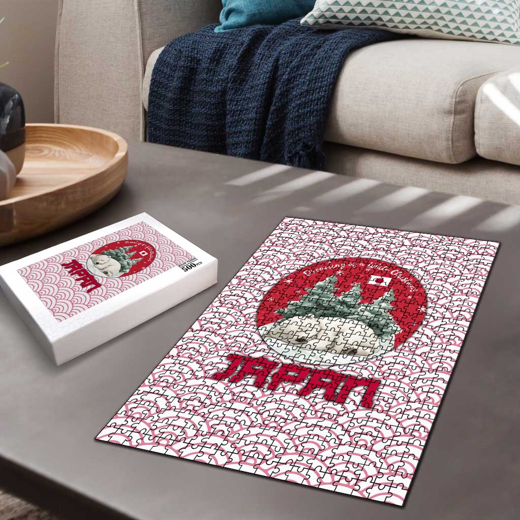 Japan Christmas Puzzle with Sleeping Polar Bear Pine Trees and Chrysanthemum Crest Pattern - Wonder Print Shop