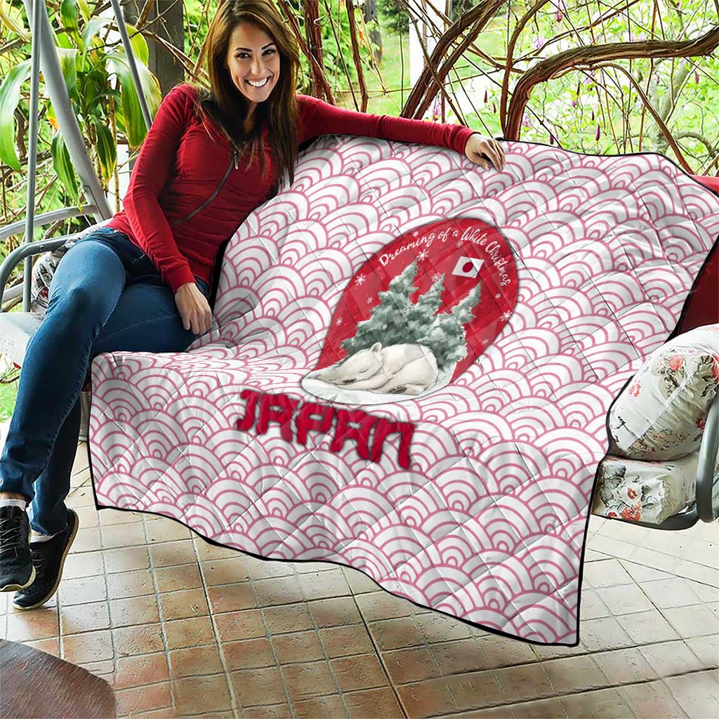Japan Christmas Quilt with Sleeping Polar Bear Pine Trees and Chrysanthemum Crest Pattern - Wonder Print Shop