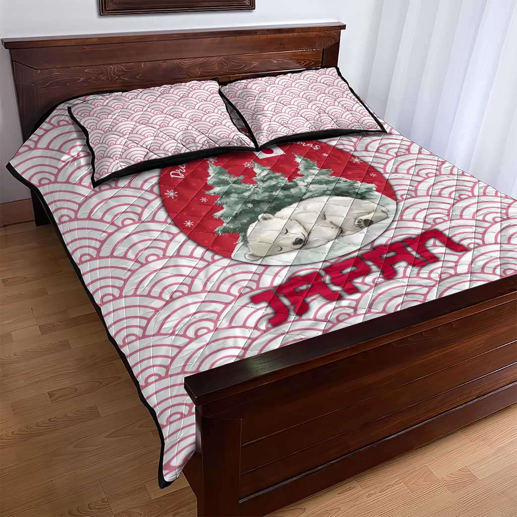 Japan Christmas Quilt Bed Set with Sleeping Polar Bear Pine Trees and Chrysanthemum Crest Pattern - Wonder Print Shop