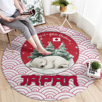 Japan Christmas Round Carpet with Sleeping Polar Bear Pine Trees and Chrysanthemum Crest Pattern - Wonder Print Shop