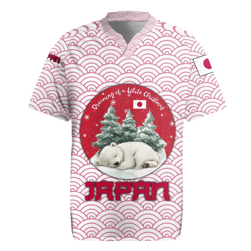 Japan Christmas Rugby Jersey with Sleeping Polar Bear Pine Trees and Chrysanthemum Crest Pattern - Wonder Print Shop