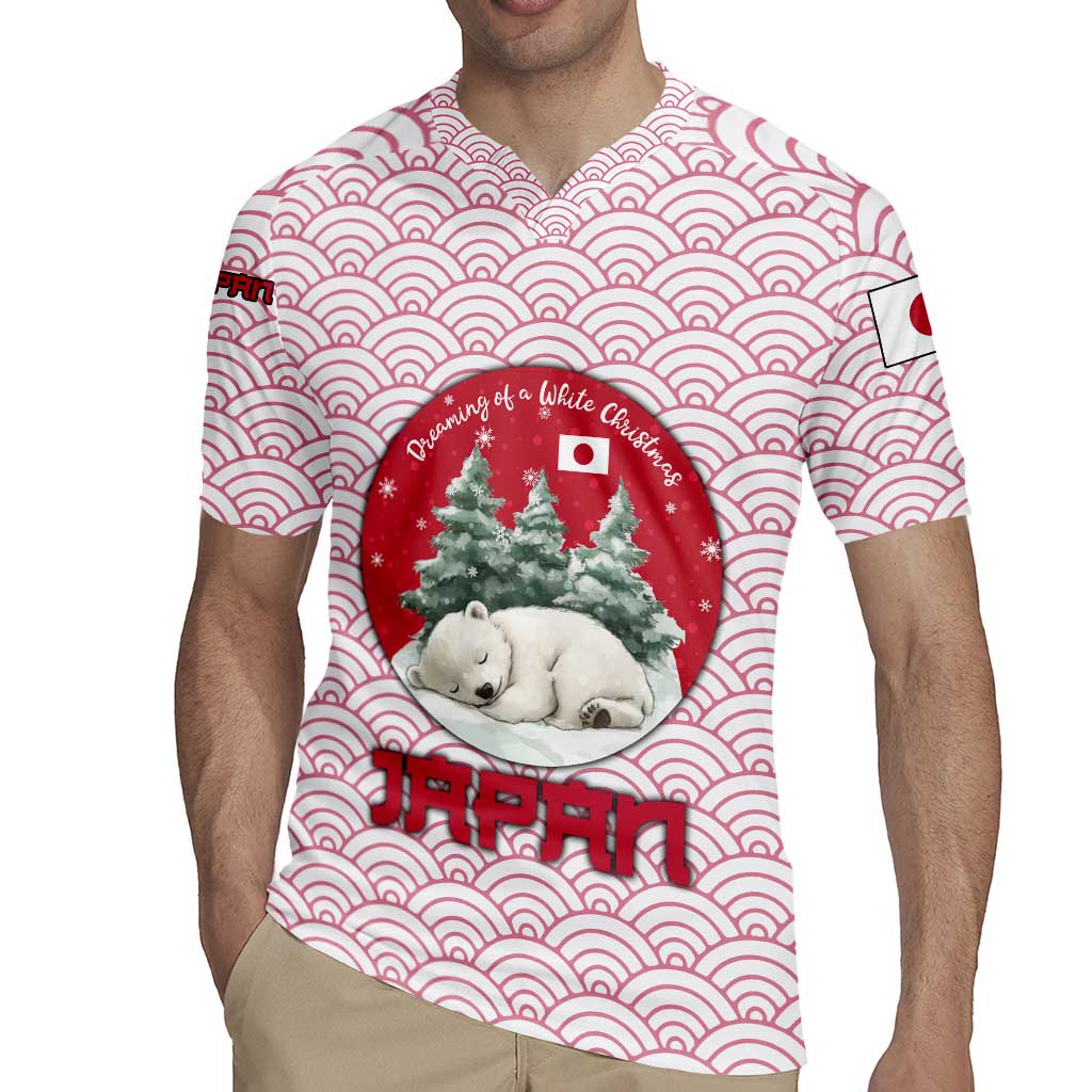 Japan Christmas Rugby Jersey with Sleeping Polar Bear Pine Trees and Chrysanthemum Crest Pattern - Wonder Print Shop