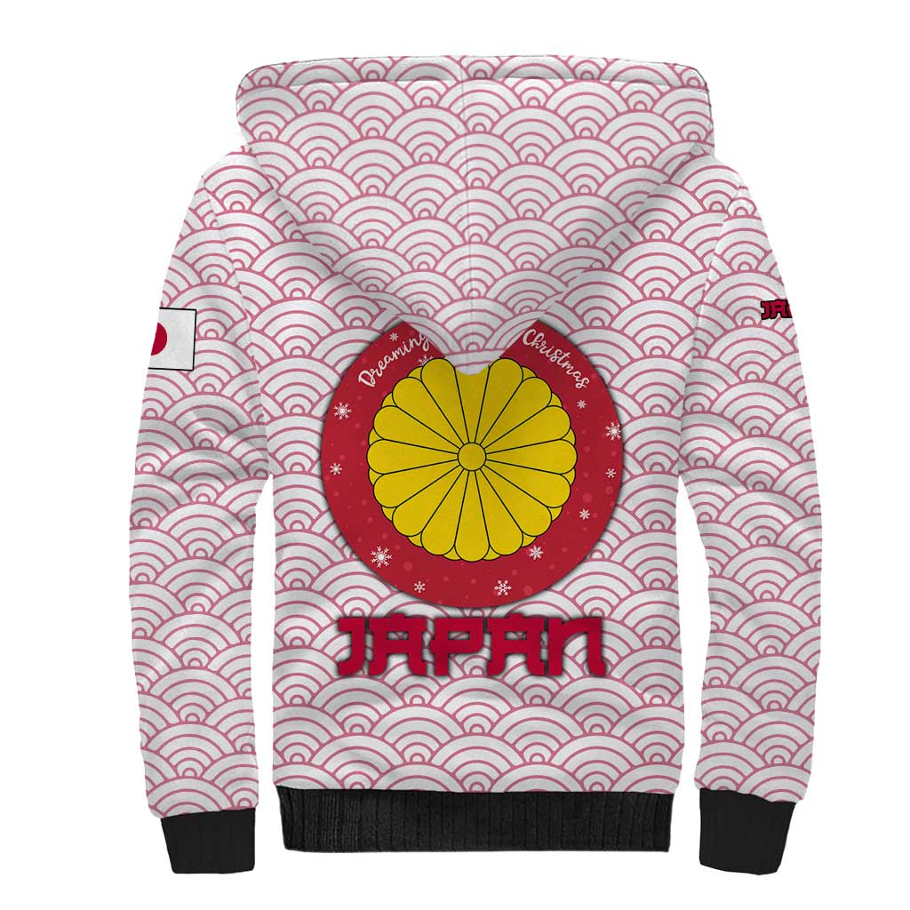 Japan Christmas Sherpa Hoodie with Sleeping Polar Bear Pine Trees and Chrysanthemum Crest Pattern - Wonder Print Shop