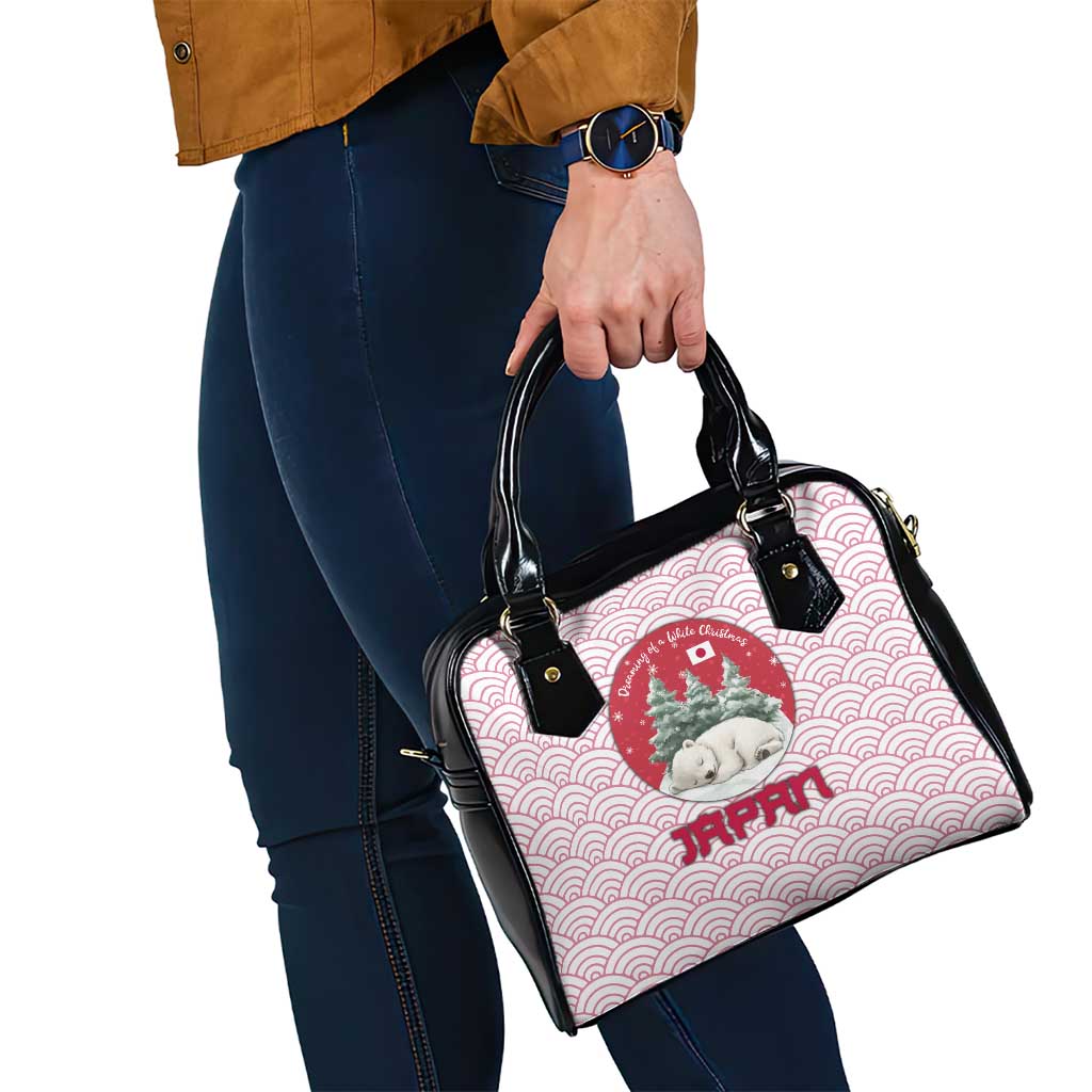 Japan Christmas Shoulder Handbag with Sleeping Polar Bear Pine Trees and Chrysanthemum Crest Pattern - Wonder Print Shop