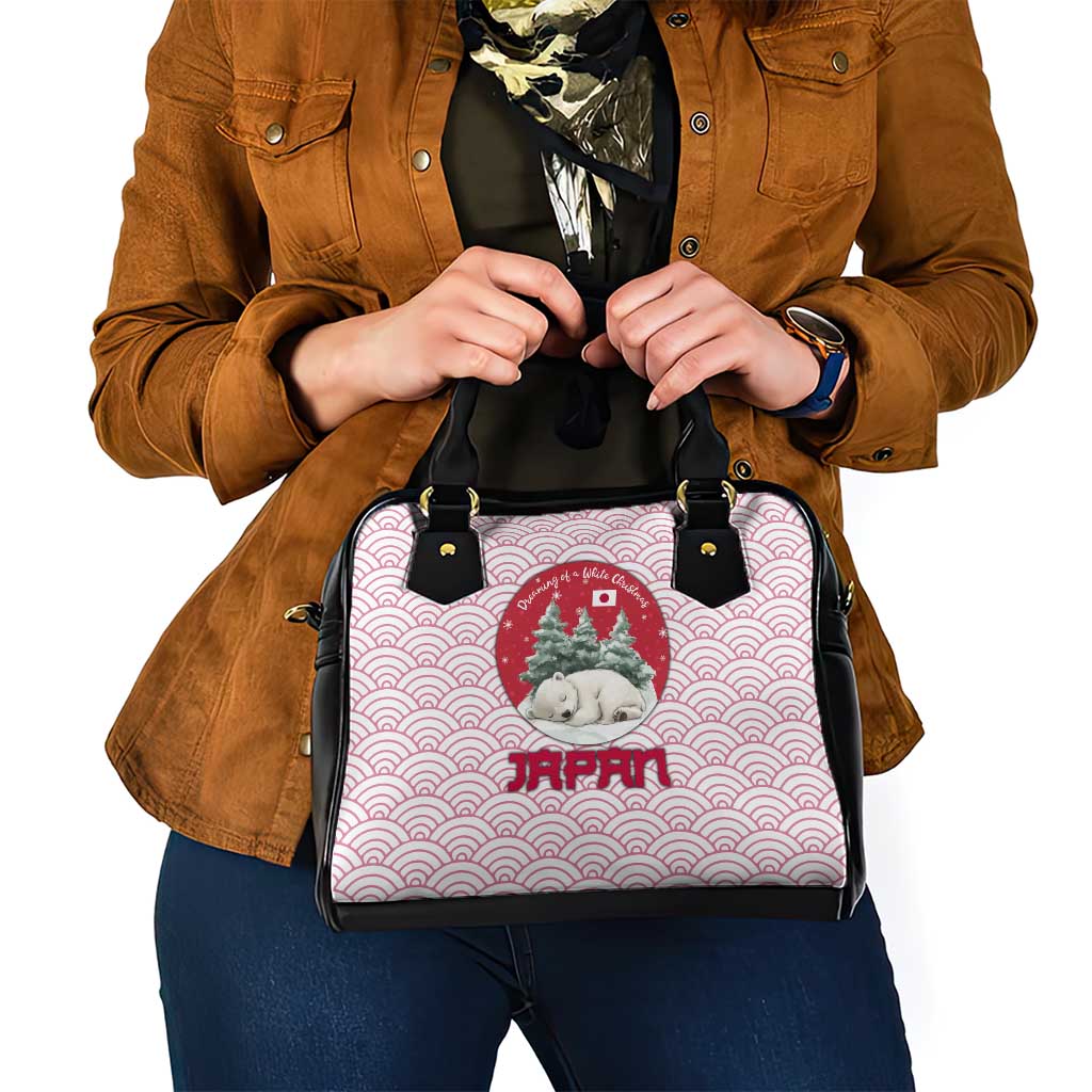 Japan Christmas Shoulder Handbag with Sleeping Polar Bear Pine Trees and Chrysanthemum Crest Pattern - Wonder Print Shop