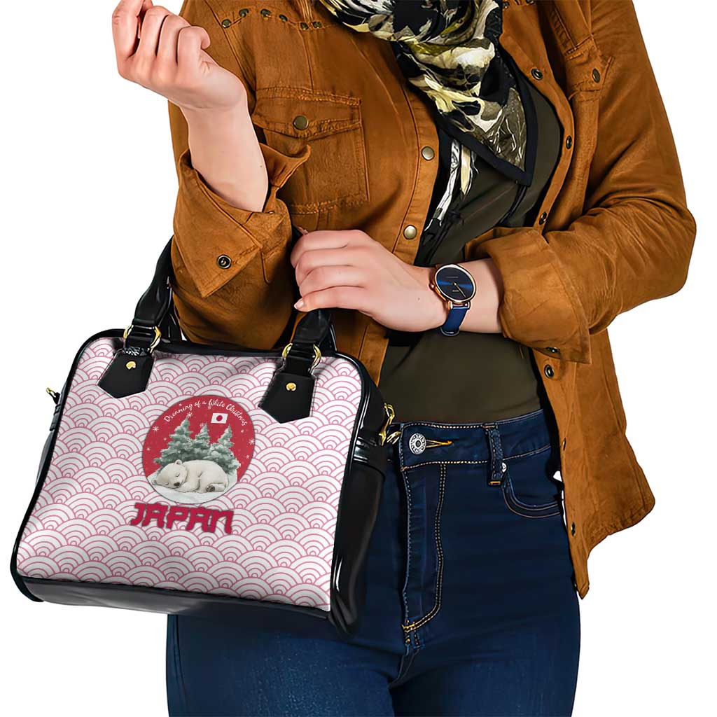 Japan Christmas Shoulder Handbag with Sleeping Polar Bear Pine Trees and Chrysanthemum Crest Pattern - Wonder Print Shop