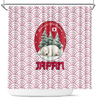 Japan Christmas Shower Curtain with Sleeping Polar Bear Pine Trees and Chrysanthemum Crest Pattern - Wonder Print Shop