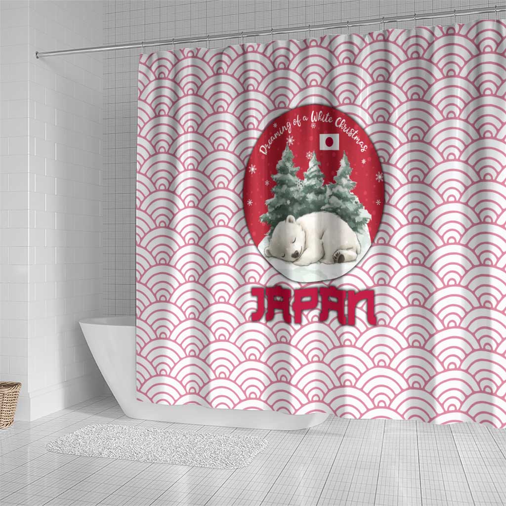 Japan Christmas Shower Curtain with Sleeping Polar Bear Pine Trees and Chrysanthemum Crest Pattern - Wonder Print Shop