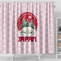 Japan Christmas Shower Curtain with Sleeping Polar Bear Pine Trees and Chrysanthemum Crest Pattern - Wonder Print Shop