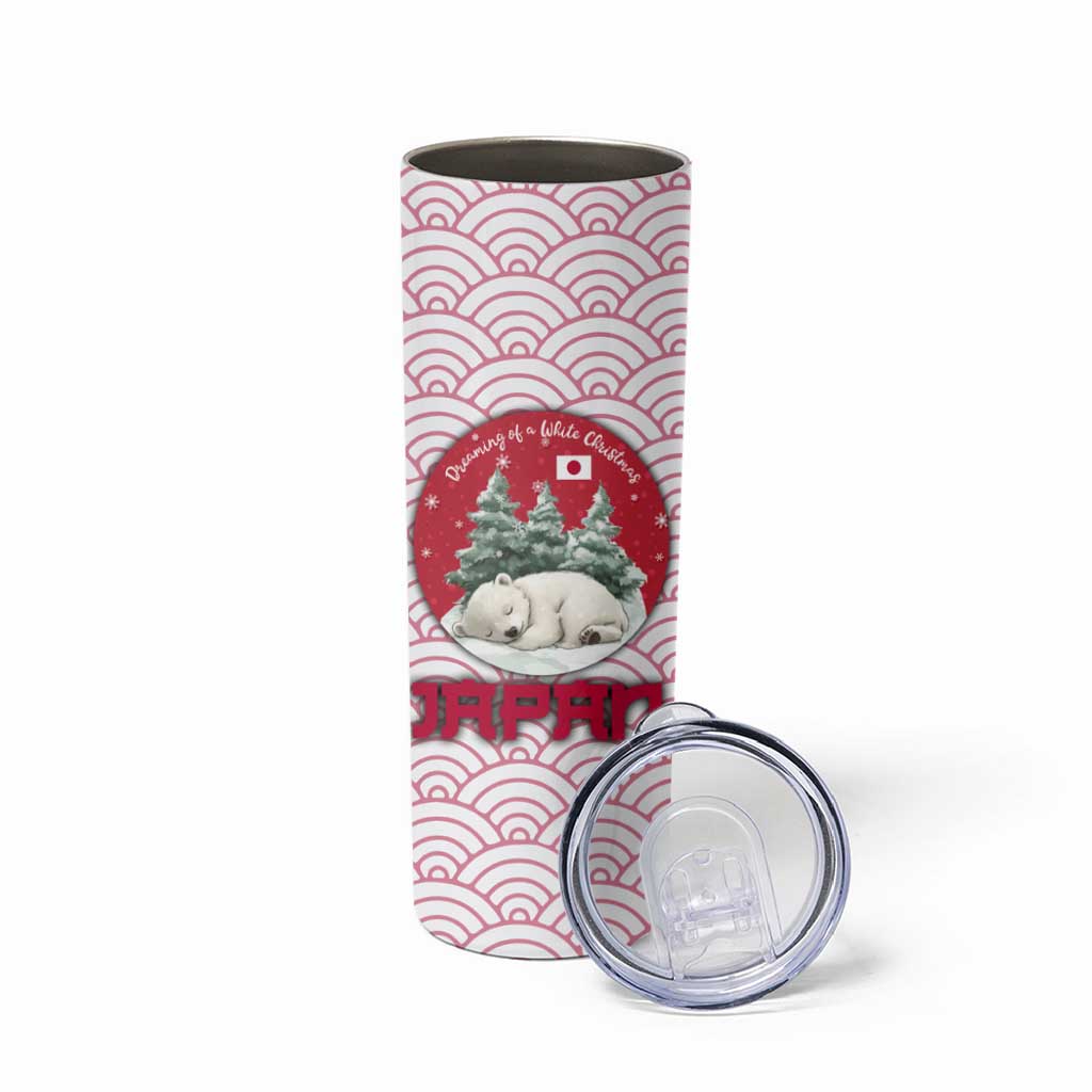 Japan Christmas Skinny Tumbler with Sleeping Polar Bear Pine Trees and Chrysanthemum Crest Pattern - Wonder Print Shop