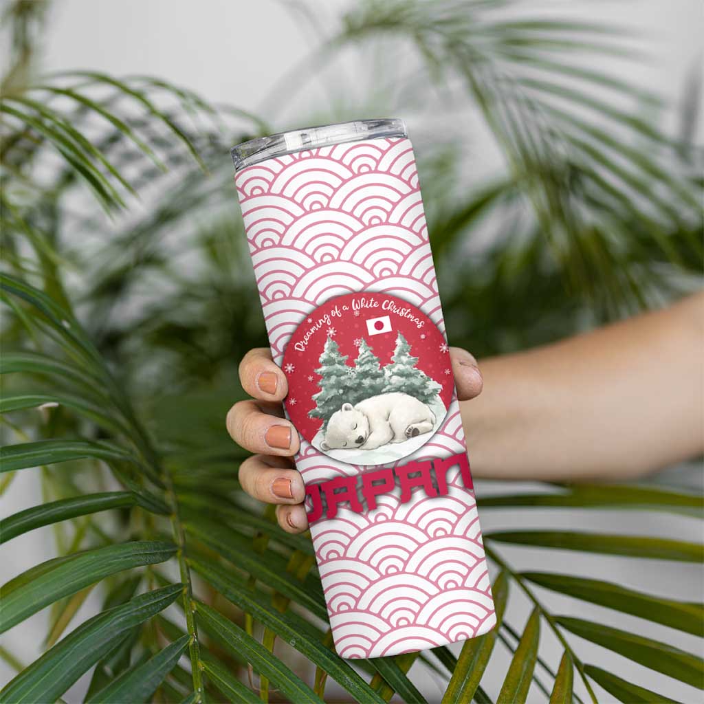 Japan Christmas Skinny Tumbler with Sleeping Polar Bear Pine Trees and Chrysanthemum Crest Pattern - Wonder Print Shop