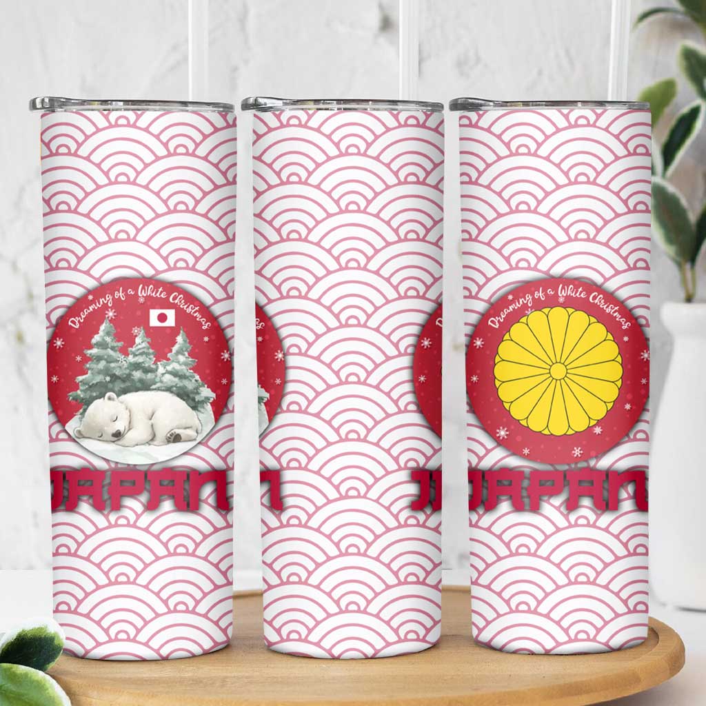 Japan Christmas Skinny Tumbler with Sleeping Polar Bear Pine Trees and Chrysanthemum Crest Pattern - Wonder Print Shop