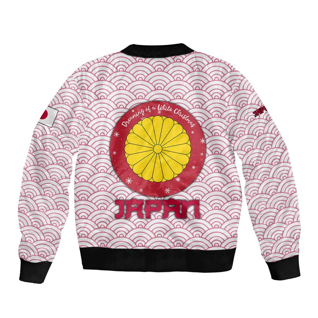 Japan Christmas Sleeve Zip Bomber Jacket with Sleeping Polar Bear Pine Trees and Chrysanthemum Crest Pattern - Wonder Print Shop