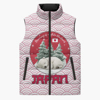 Japan Christmas Sleeveless Puffer Jacket with Sleeping Polar Bear Pine Trees and Chrysanthemum Crest Pattern - Wonder Print Shop