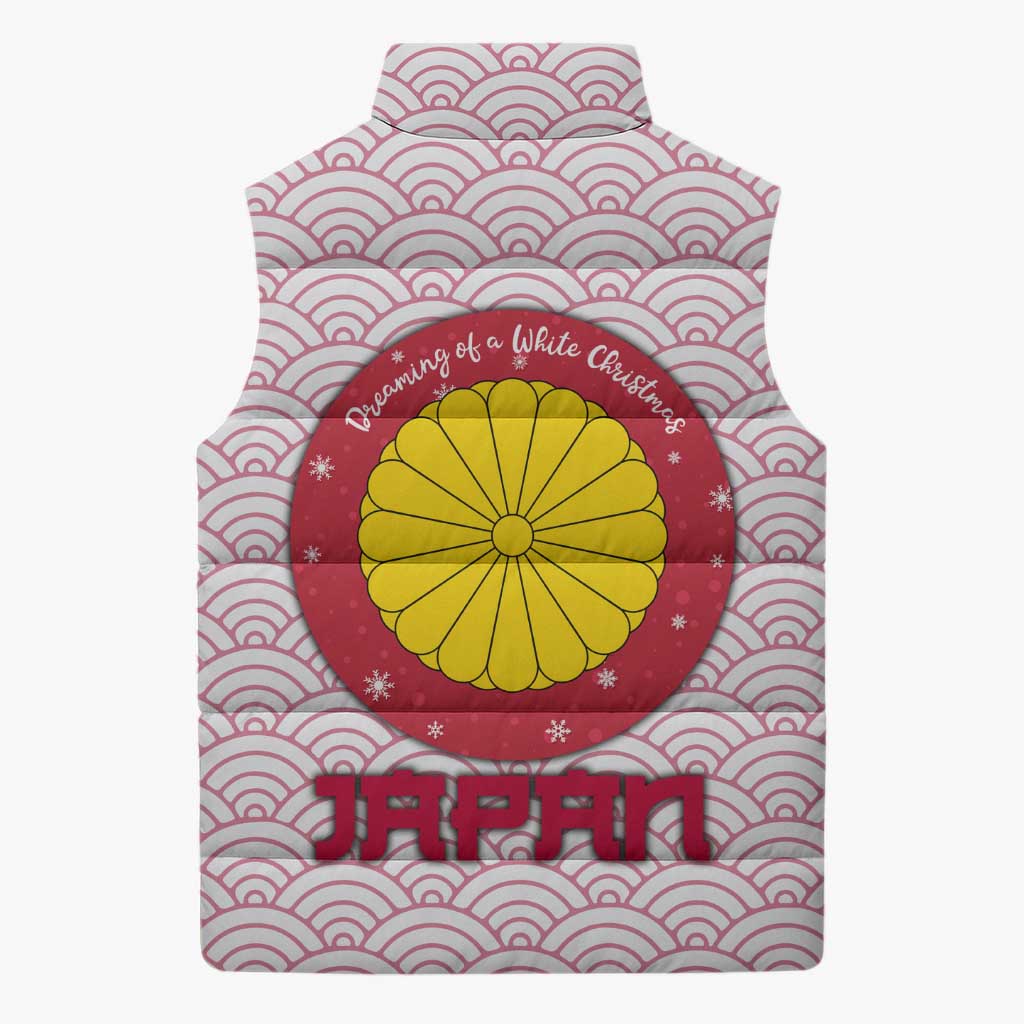 Japan Christmas Sleeveless Puffer Jacket with Sleeping Polar Bear Pine Trees and Chrysanthemum Crest Pattern - Wonder Print Shop