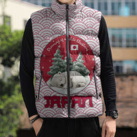 Japan Christmas Sleeveless Puffer Jacket with Sleeping Polar Bear Pine Trees and Chrysanthemum Crest Pattern - Wonder Print Shop
