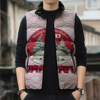 Japan Christmas Sleeveless Puffer Jacket with Sleeping Polar Bear Pine Trees and Chrysanthemum Crest Pattern - Wonder Print Shop