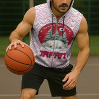 Japan Christmas Sleeveless Zip Hoodie with Sleeping Polar Bear Pine Trees and Chrysanthemum Crest Pattern - Wonder Print Shop