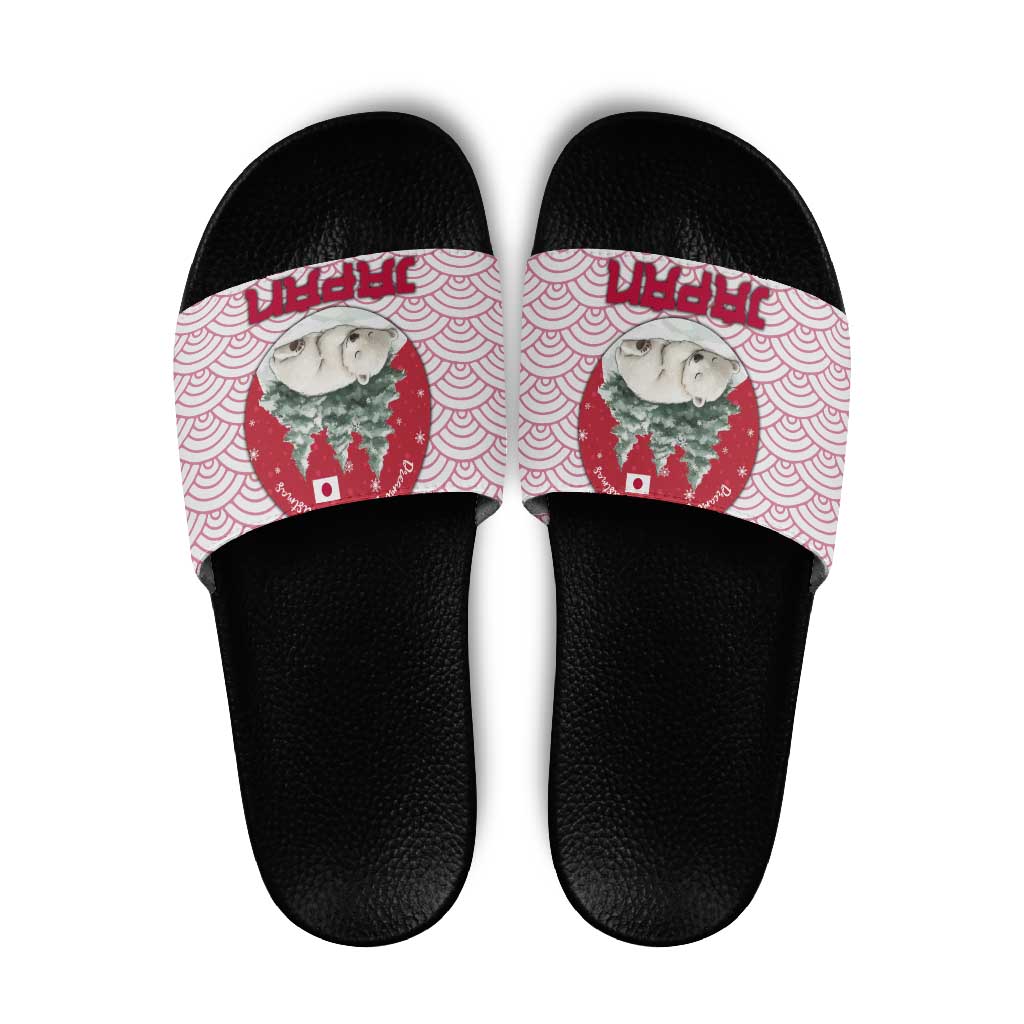 Japan Christmas Slide Sandals with Sleeping Polar Bear Pine Trees and Chrysanthemum Crest Pattern - Wonder Print Shop