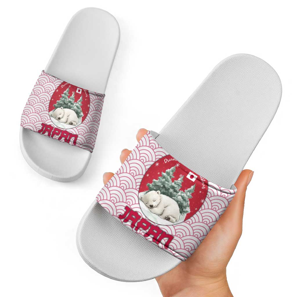 Japan Christmas Slide Sandals with Sleeping Polar Bear Pine Trees and Chrysanthemum Crest Pattern - Wonder Print Shop