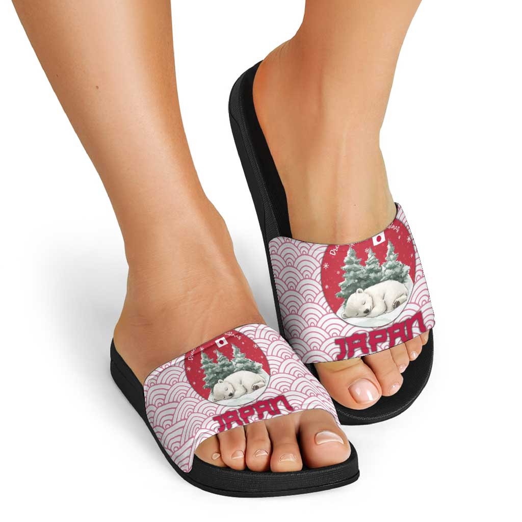 Japan Christmas Slide Sandals with Sleeping Polar Bear Pine Trees and Chrysanthemum Crest Pattern - Wonder Print Shop