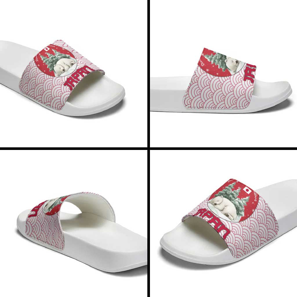 Japan Christmas Slide Sandals with Sleeping Polar Bear Pine Trees and Chrysanthemum Crest Pattern - Wonder Print Shop