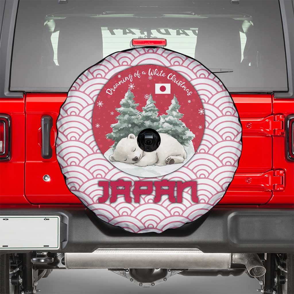 Japan Christmas Spare Tire Cover with Sleeping Polar Bear Pine Trees and Chrysanthemum Crest Pattern - Wonder Print Shop
