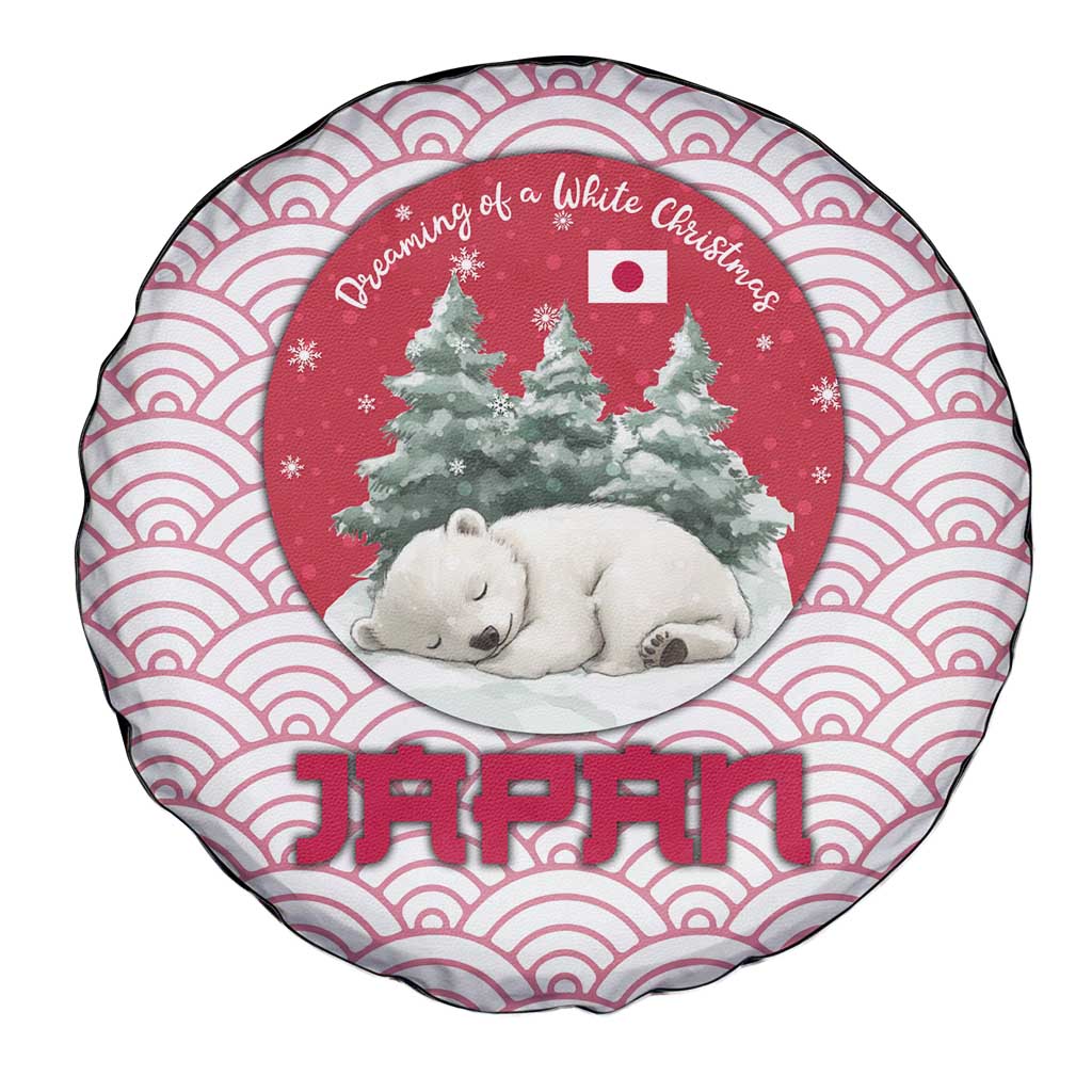 Japan Christmas Spare Tire Cover with Sleeping Polar Bear Pine Trees and Chrysanthemum Crest Pattern - Wonder Print Shop