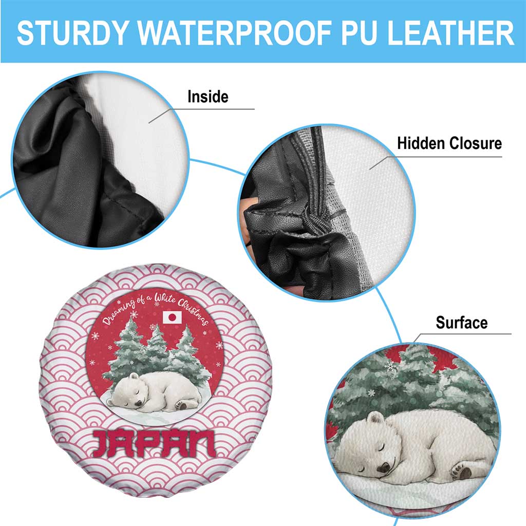 Japan Christmas Spare Tire Cover with Sleeping Polar Bear Pine Trees and Chrysanthemum Crest Pattern - Wonder Print Shop