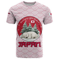 Japan Christmas T Shirt with Sleeping Polar Bear Pine Trees and Chrysanthemum Crest Pattern - Wonder Print Shop