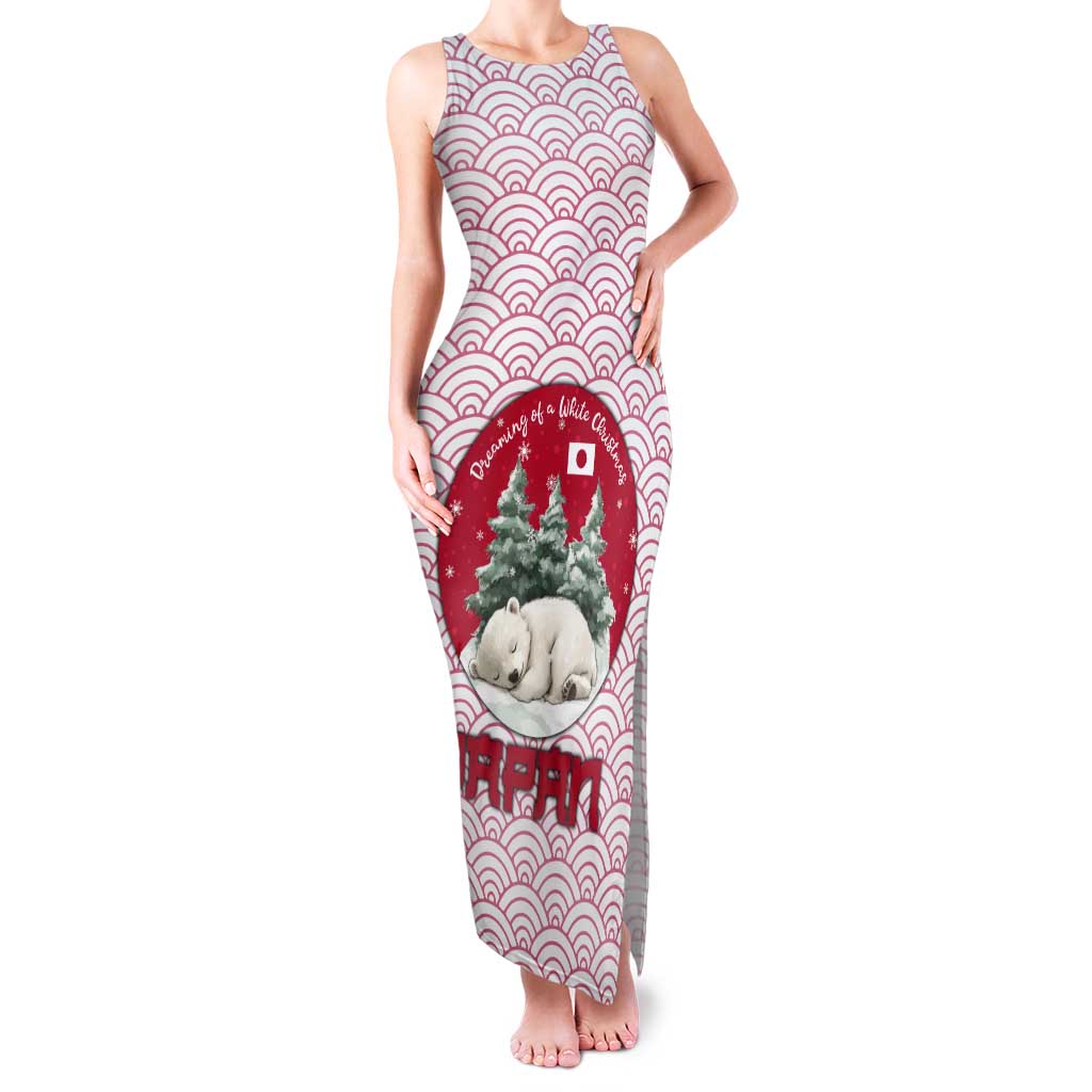 Japan Christmas Tank Maxi Dress with Sleeping Polar Bear Pine Trees and Chrysanthemum Crest Pattern - Wonder Print Shop