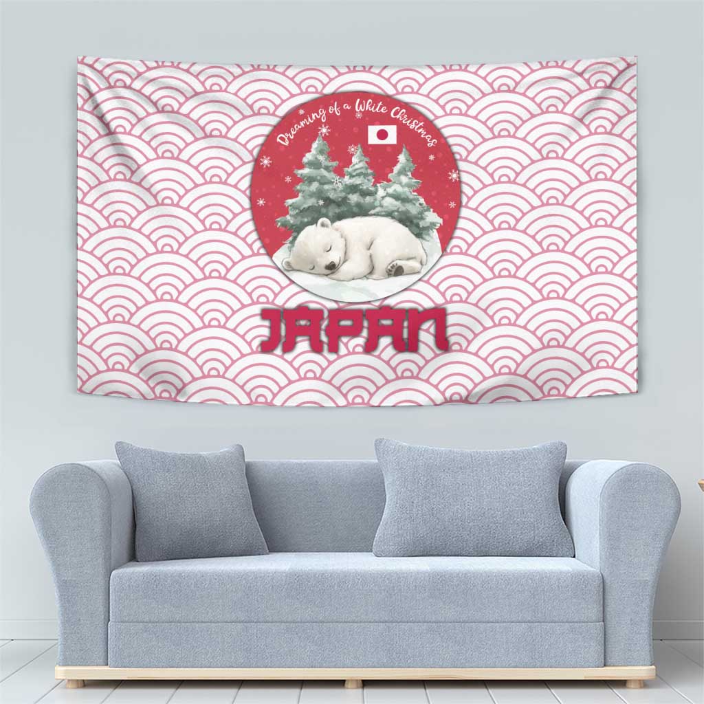 Japan Christmas Tapestry with Sleeping Polar Bear Pine Trees and Chrysanthemum Crest Pattern - Wonder Print Shop