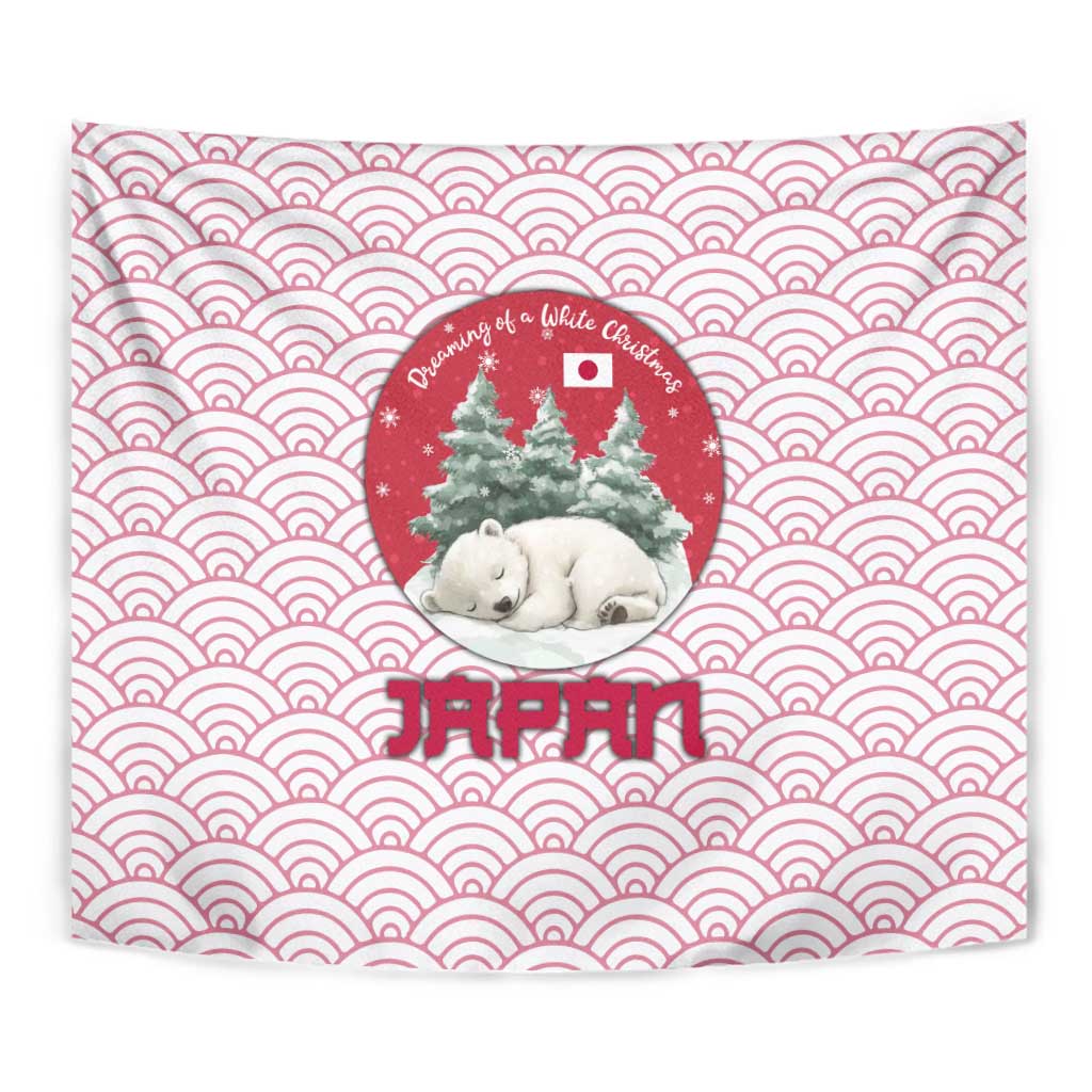 Japan Christmas Tapestry with Sleeping Polar Bear Pine Trees and Chrysanthemum Crest Pattern - Wonder Print Shop