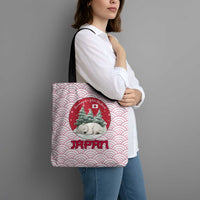 Japan Christmas Tote Bag with Sleeping Polar Bear Pine Trees and Chrysanthemum Crest Pattern - Wonder Print Shop