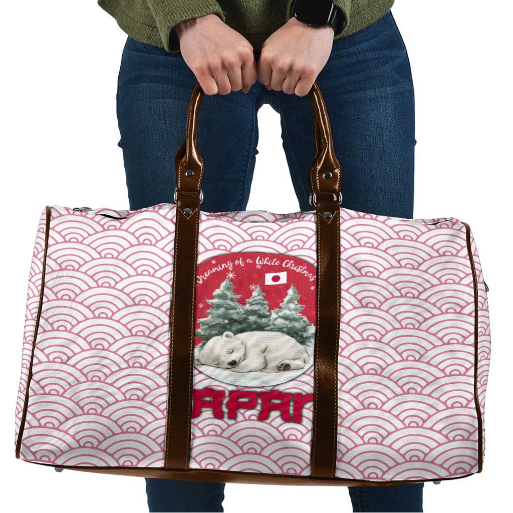 Japan Christmas Travel Bag with Sleeping Polar Bear Pine Trees and Chrysanthemum Crest Pattern - Wonder Print Shop