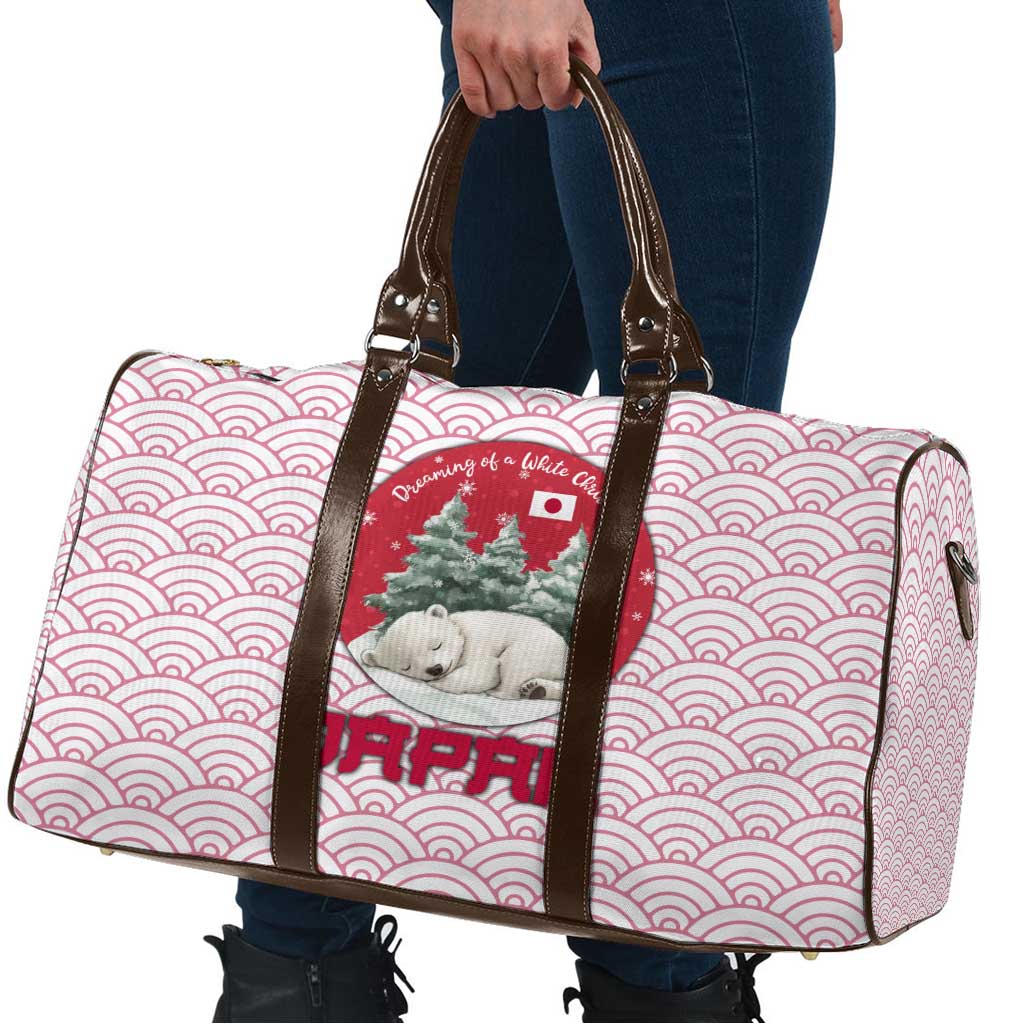 Japan Christmas Travel Bag with Sleeping Polar Bear Pine Trees and Chrysanthemum Crest Pattern - Wonder Print Shop