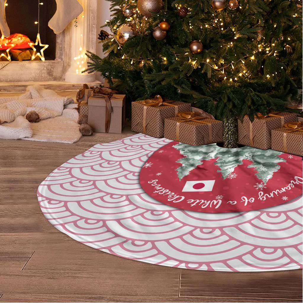Japan Christmas Tree Skirt with Sleeping Polar Bear Pine Trees and Chrysanthemum Crest Pattern - Wonder Print Shop