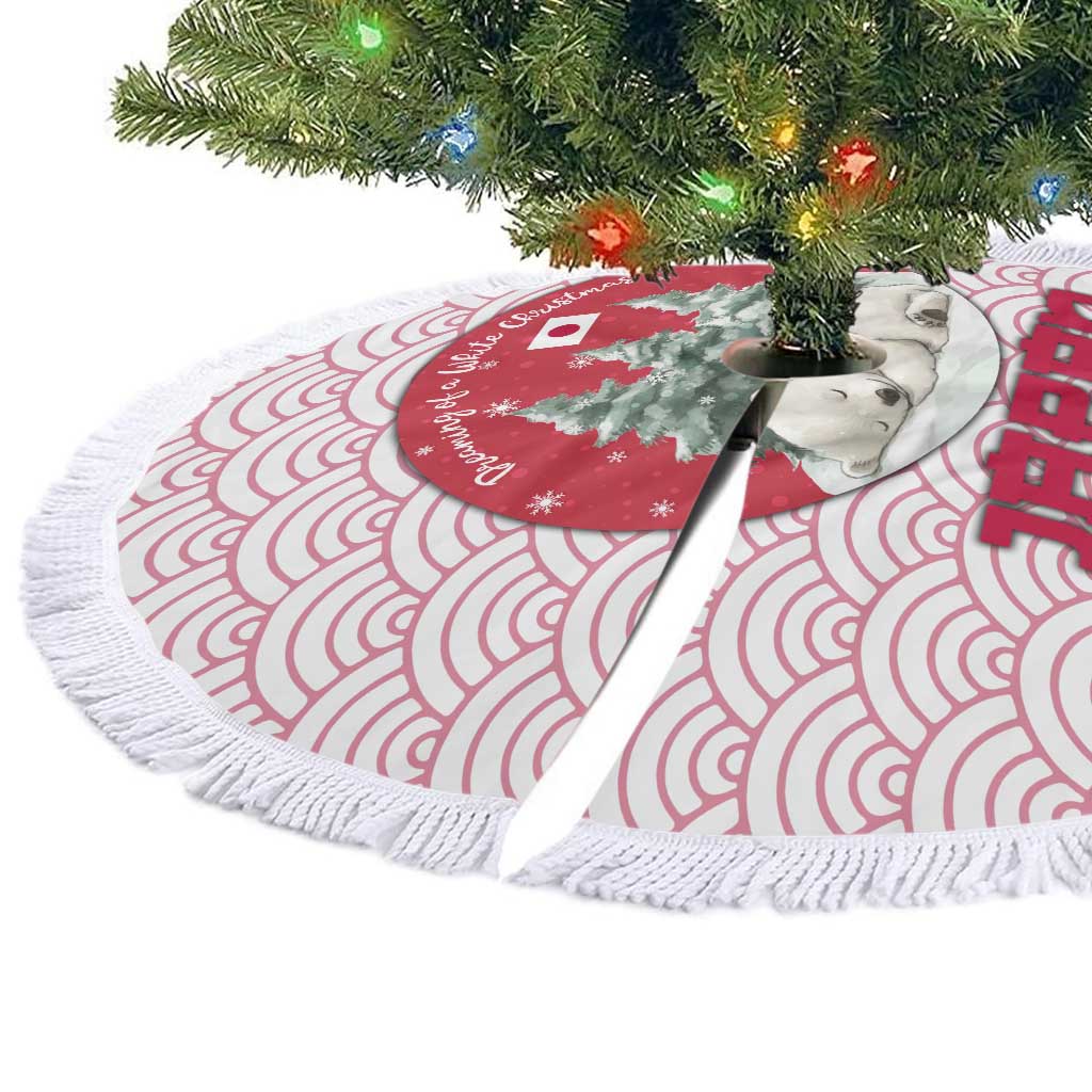 Japan Christmas Tree Skirt with Sleeping Polar Bear Pine Trees and Chrysanthemum Crest Pattern - Wonder Print Shop