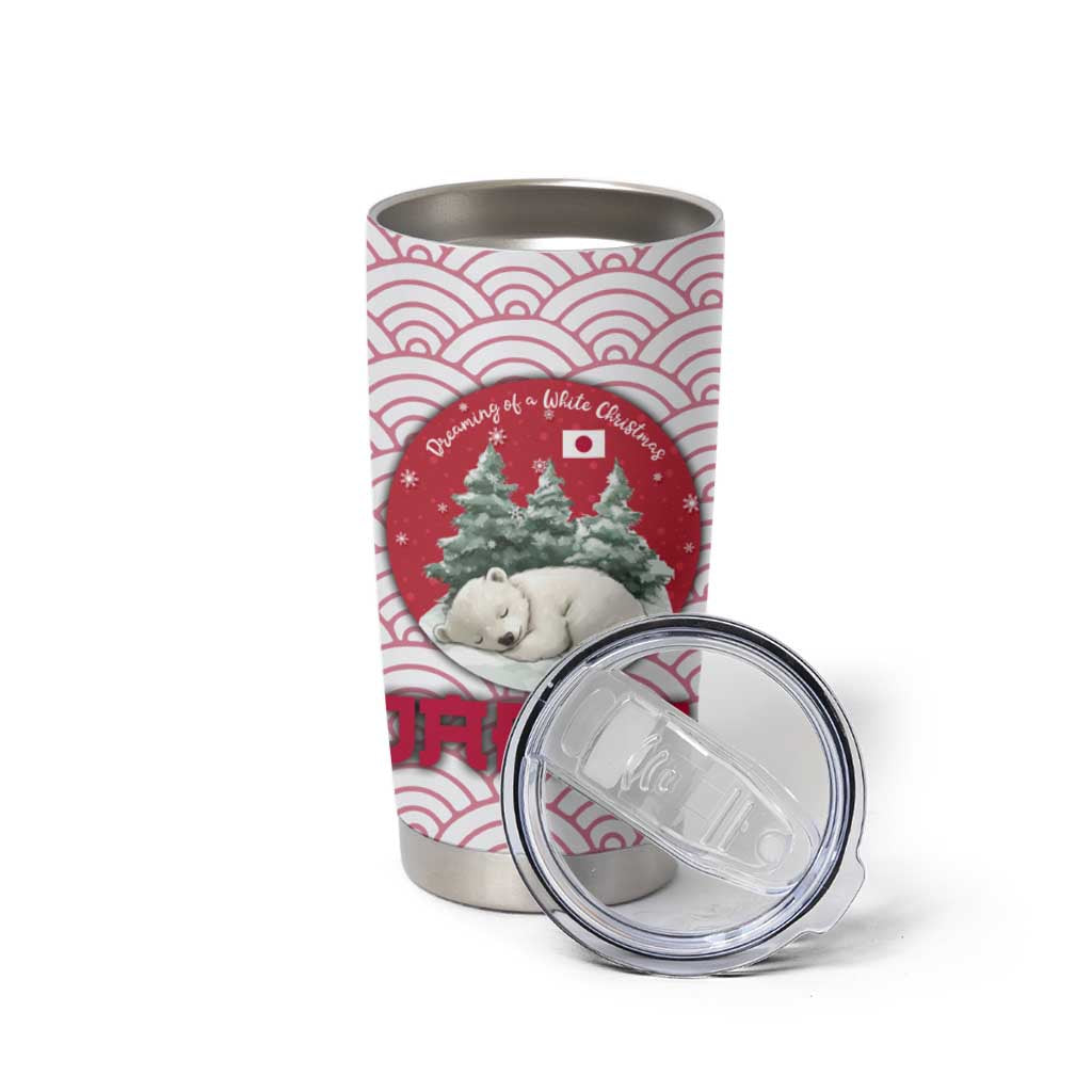 Japan Christmas Tumbler Cup with Sleeping Polar Bear Pine Trees and Chrysanthemum Crest Pattern - Wonder Print Shop