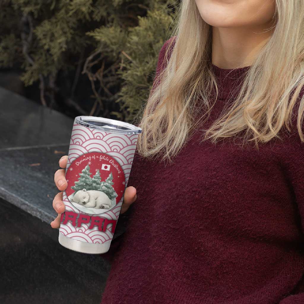 Japan Christmas Tumbler Cup with Sleeping Polar Bear Pine Trees and Chrysanthemum Crest Pattern - Wonder Print Shop