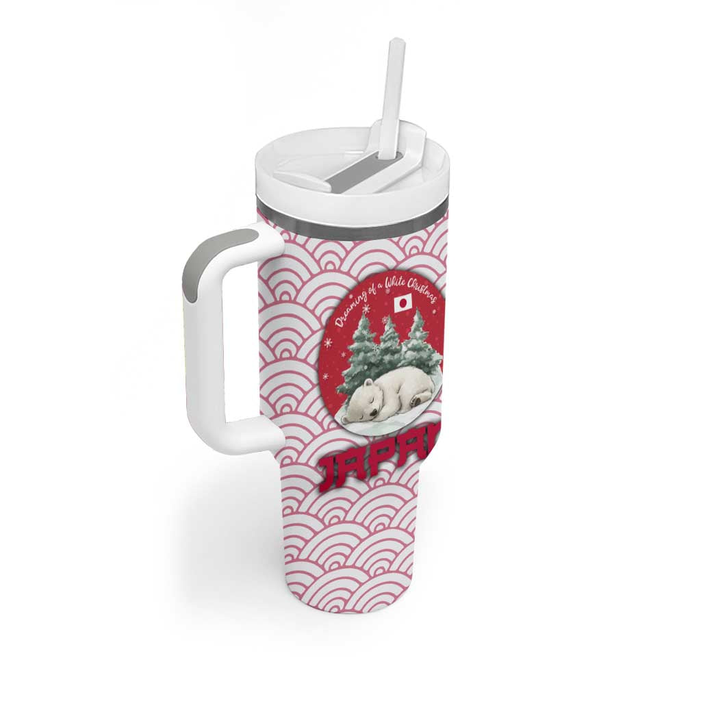 Japan Christmas Tumbler With Handle with Sleeping Polar Bear Pine Trees and Chrysanthemum Crest Pattern - Wonder Print Shop