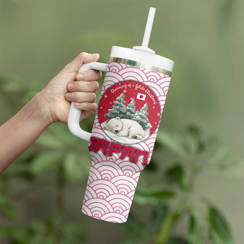Japan Christmas Tumbler With Handle with Sleeping Polar Bear Pine Trees and Chrysanthemum Crest Pattern - Wonder Print Shop