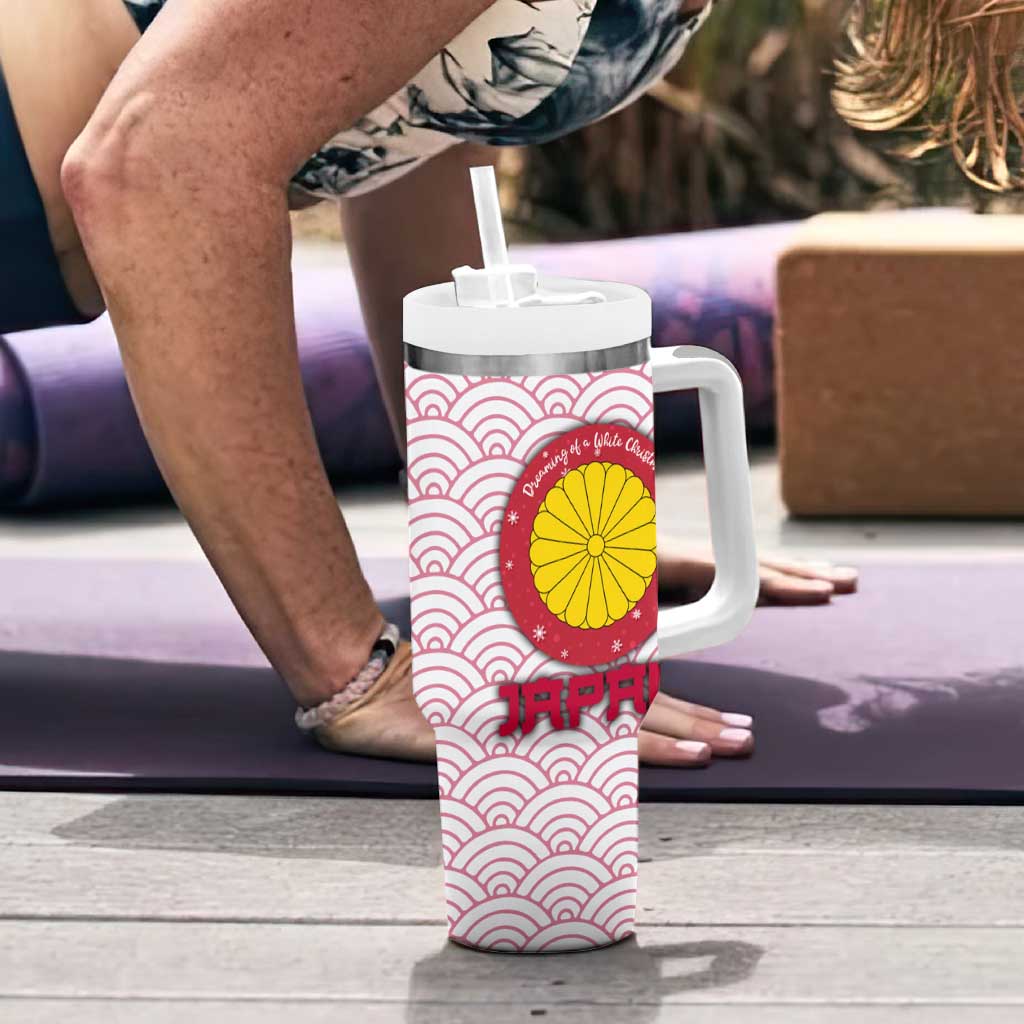 Japan Christmas Tumbler With Handle with Sleeping Polar Bear Pine Trees and Chrysanthemum Crest Pattern - Wonder Print Shop