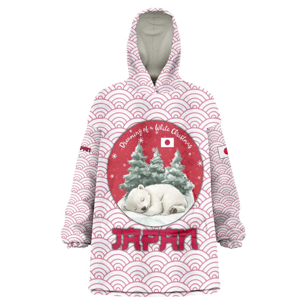 Japan Christmas Wearable Blanket Hoodie with Sleeping Polar Bear Pine Trees and Chrysanthemum Crest Pattern - Wonder Print Shop