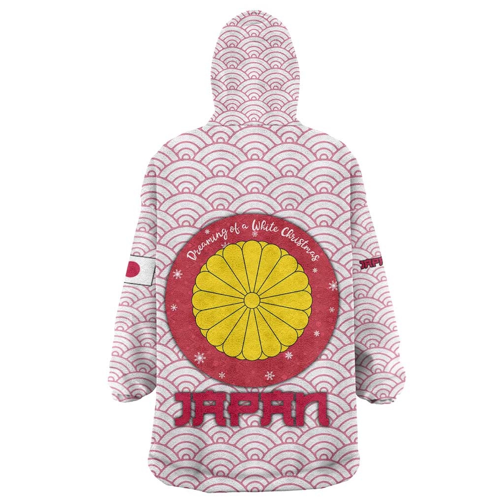 Japan Christmas Wearable Blanket Hoodie with Sleeping Polar Bear Pine Trees and Chrysanthemum Crest Pattern - Wonder Print Shop