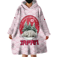 Japan Christmas Wearable Blanket Hoodie with Sleeping Polar Bear Pine Trees and Chrysanthemum Crest Pattern - Wonder Print Shop