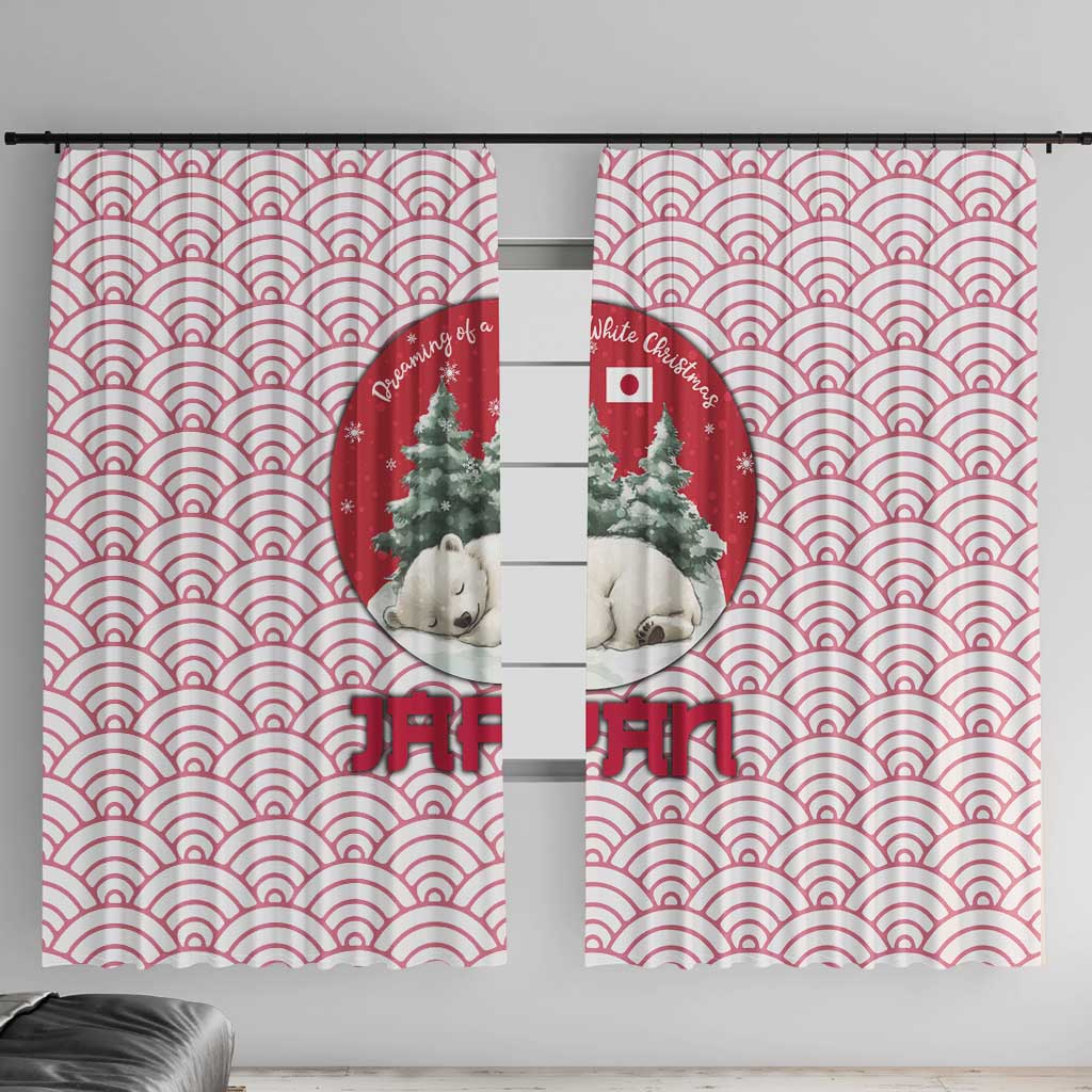 Japan Christmas Window Curtain with Sleeping Polar Bear Pine Trees and Chrysanthemum Crest Pattern - Wonder Print Shop
